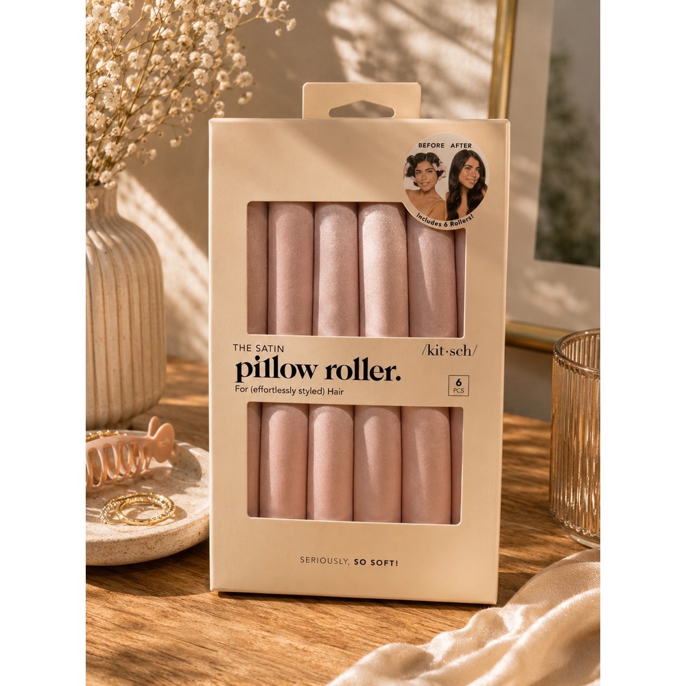 Kitsch The Satin Pillow Roller 6pc Set Blush Heatless Hair Curlers NIB